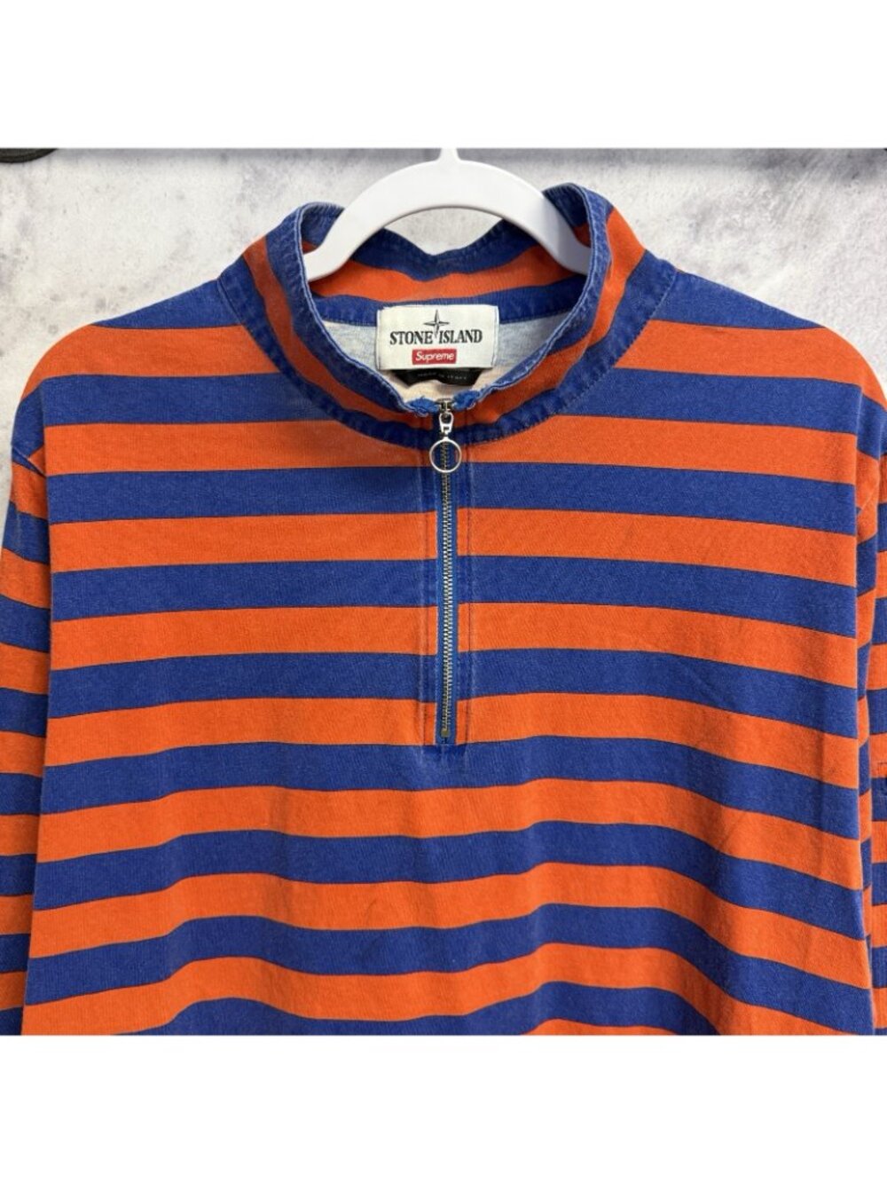 Stone Island X Supreme Quarter Zip Striped T Shirt Long Sleeve XL Authentic - Picture 3 of 14